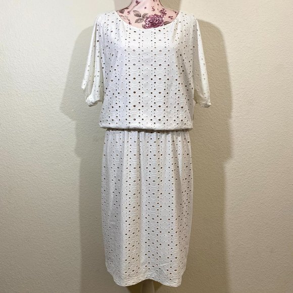 New York & Company Dresses & Skirts - New York & Company sz:L White Tan Perforated Dress